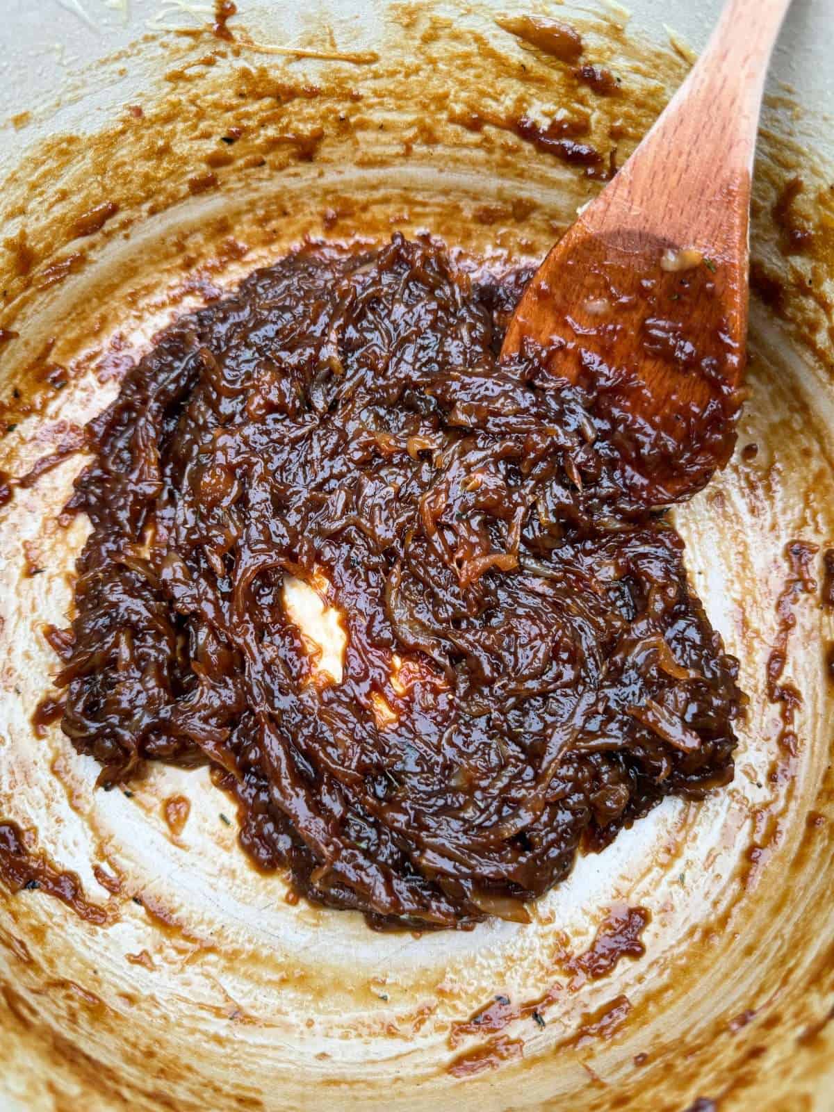 marmite caramelised onions in a pan