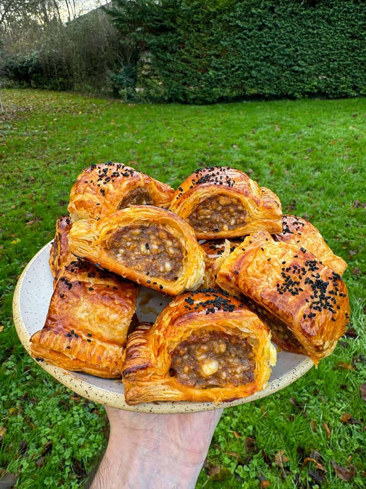 plate of lamb sausage rolls