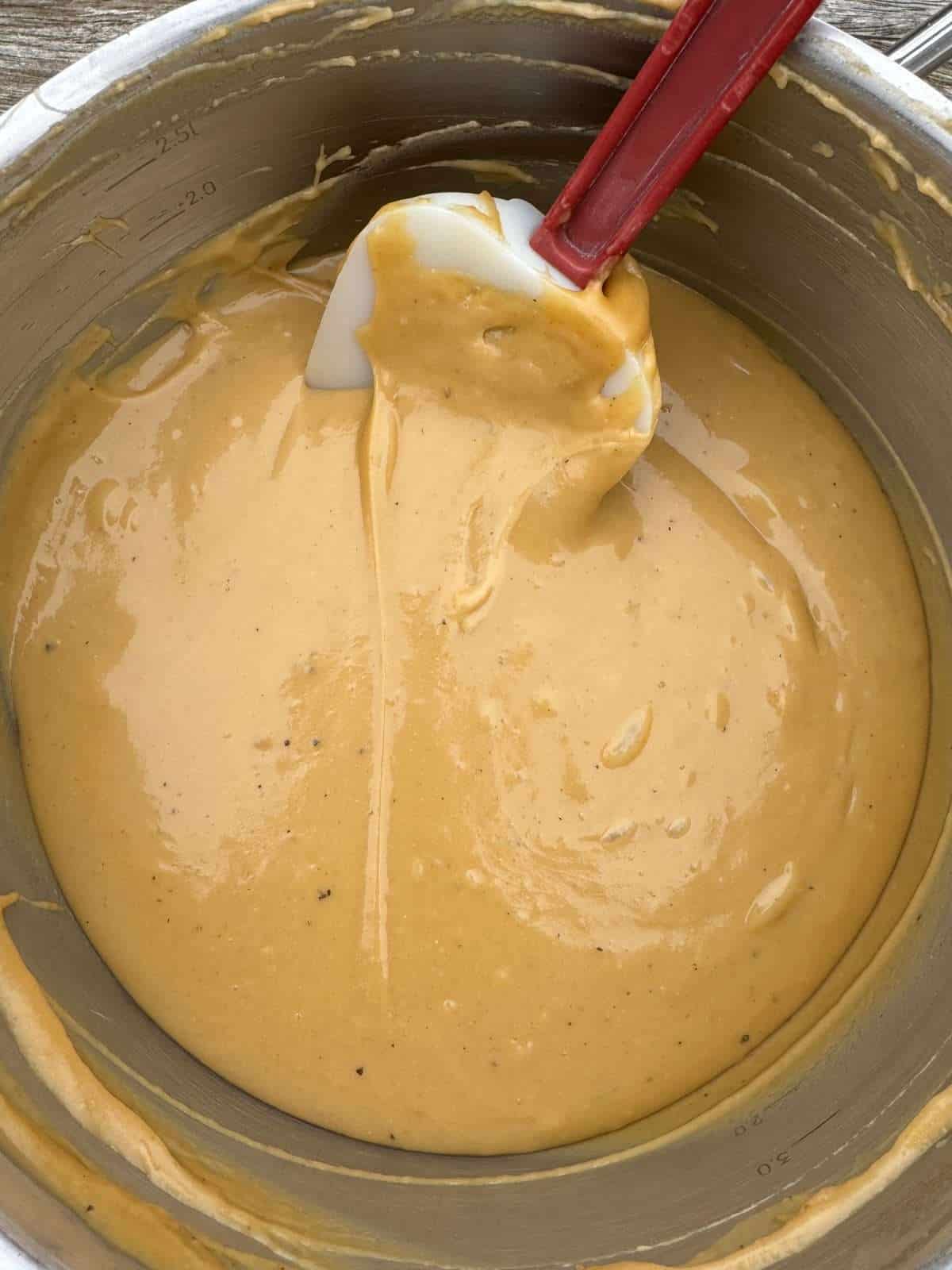 rarebit cheese sauce in pan