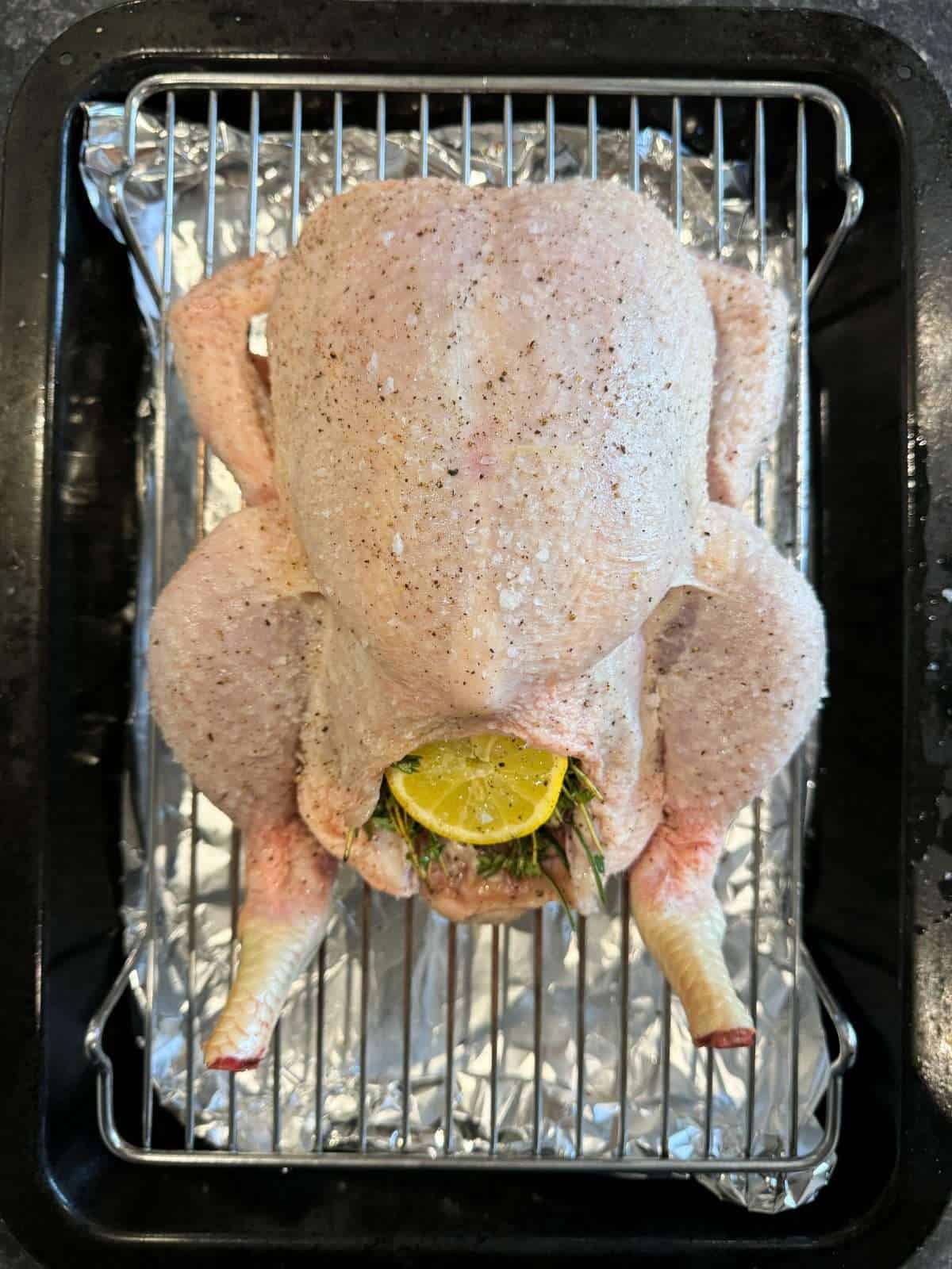 seasoned whole chicken stuffed with herbs