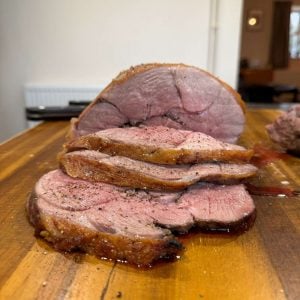 slow roasted leg of lamb cooked pink