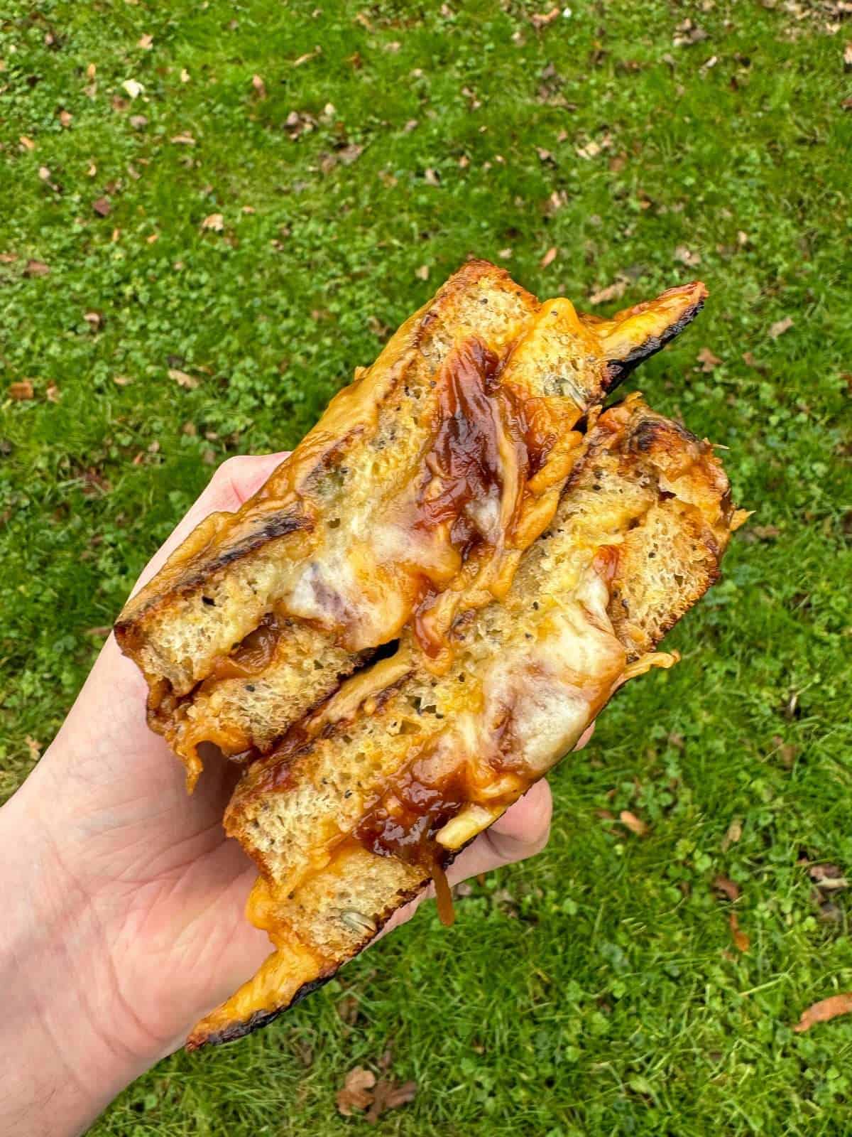 grilled cheese topped with Welsh rarebit