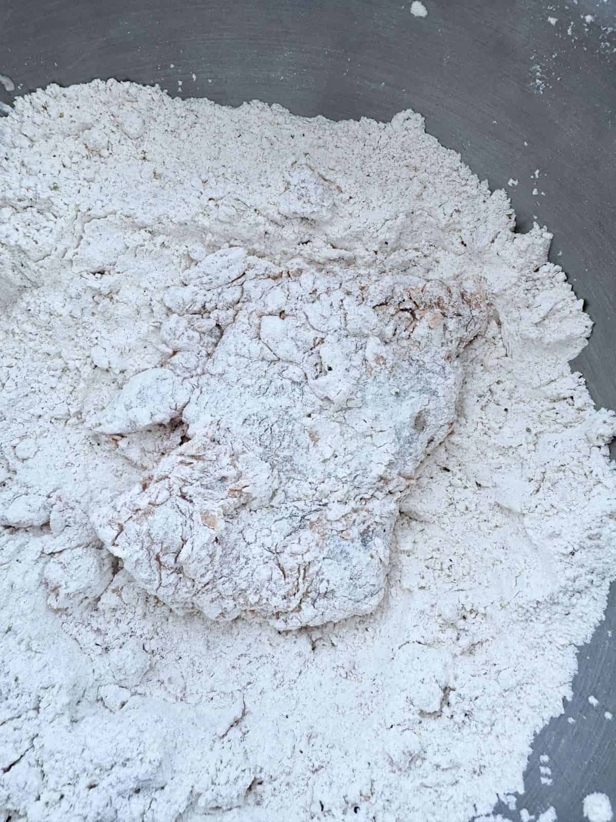 dredged chicken thigh for frying
