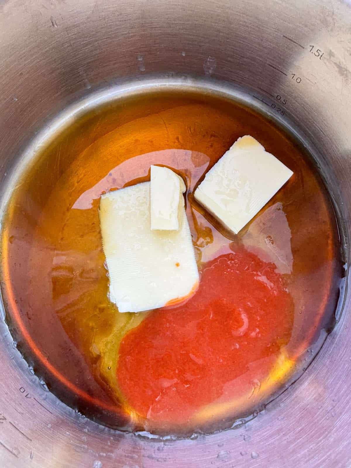 maple glaze ingredients in pan