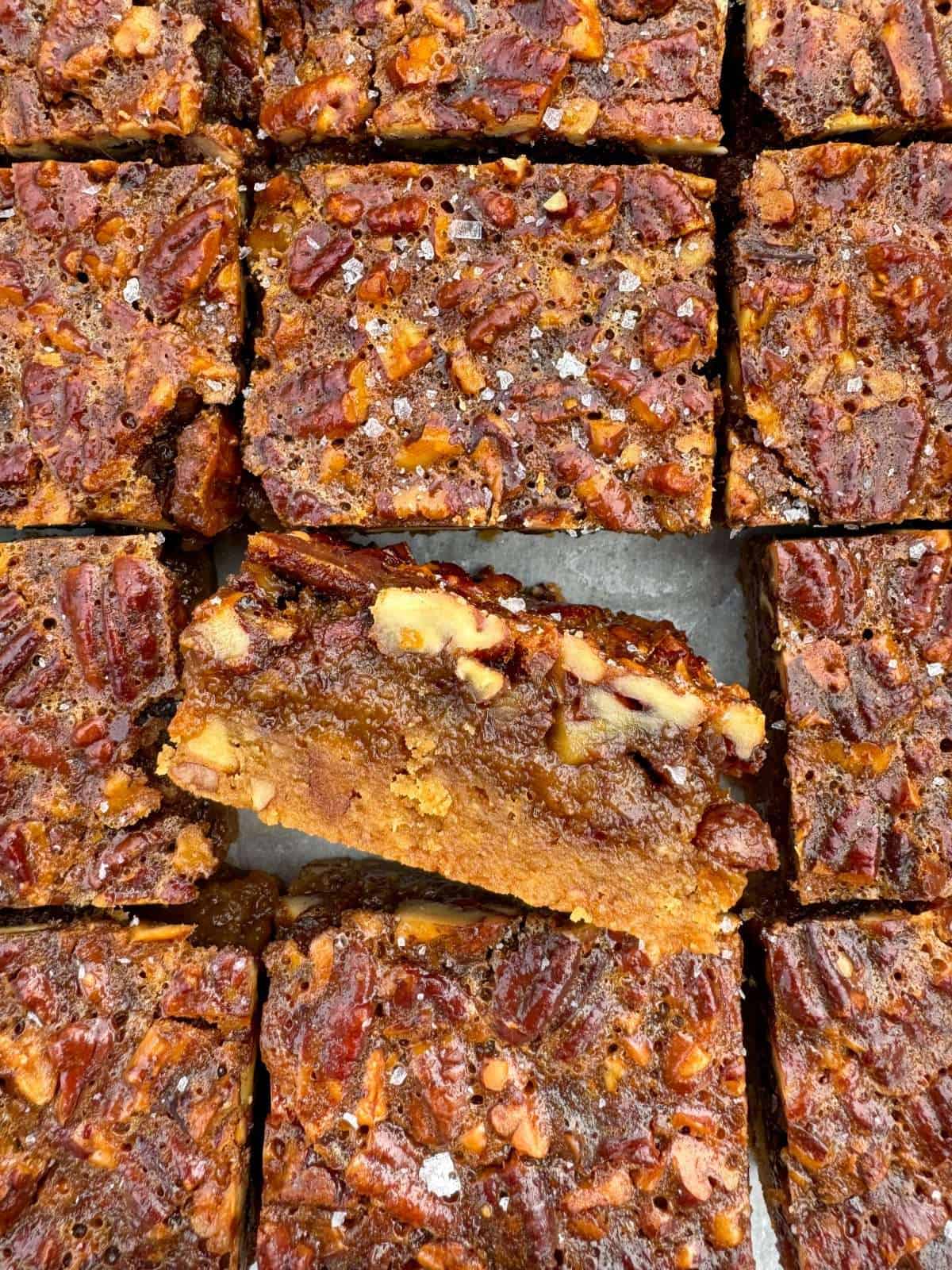 gooey miso pecan pie bars