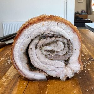 black garlic porchetta pork belly
