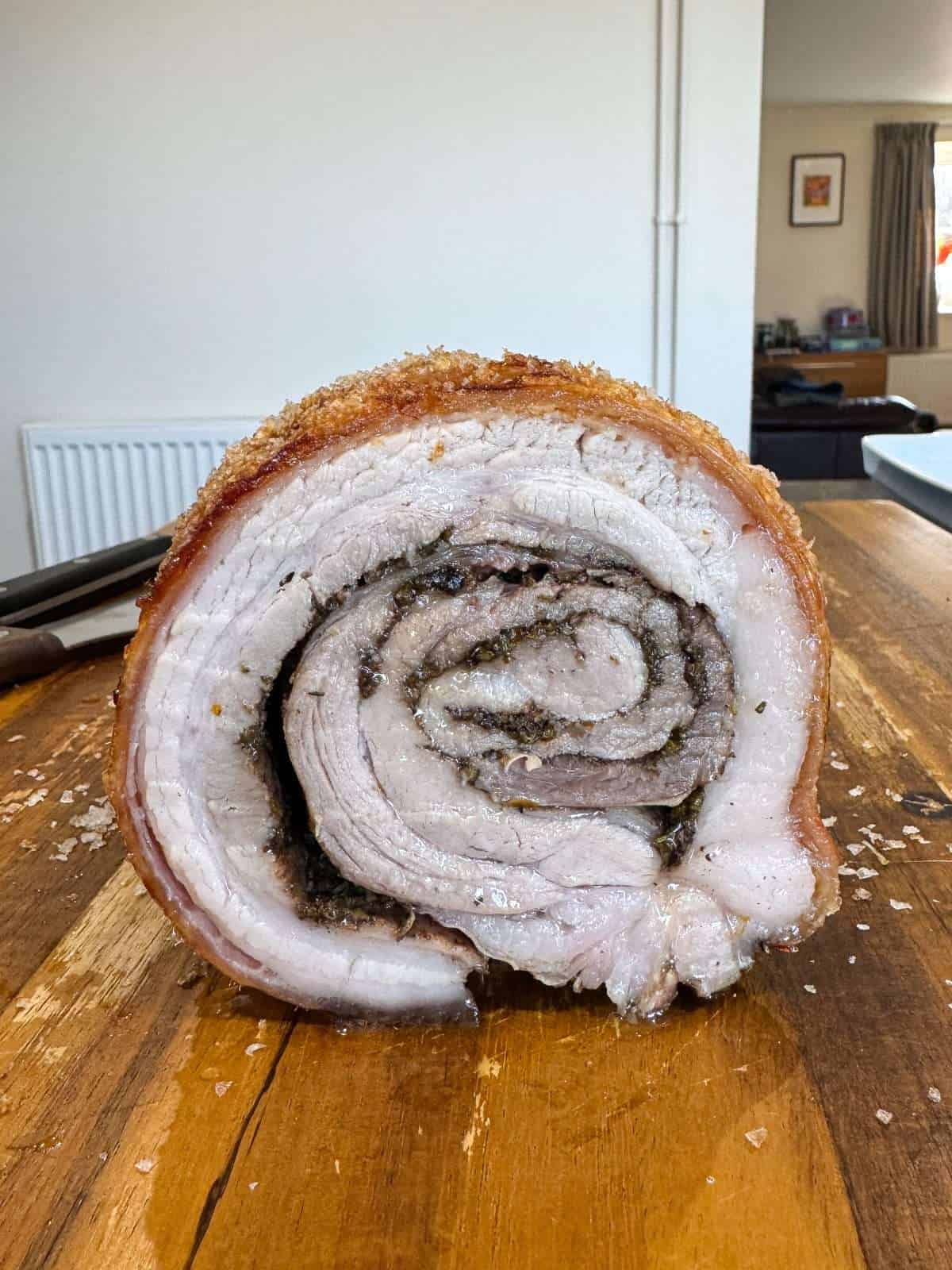 black garlic porchetta cross section