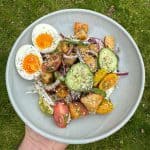 everything bagel salad with cream cheese schmear