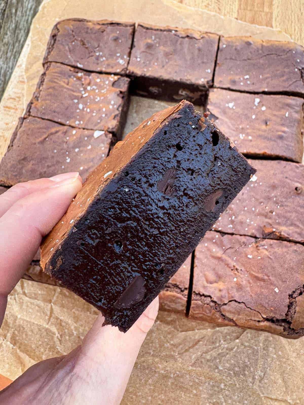 fudgy chocolate chip brownie inside