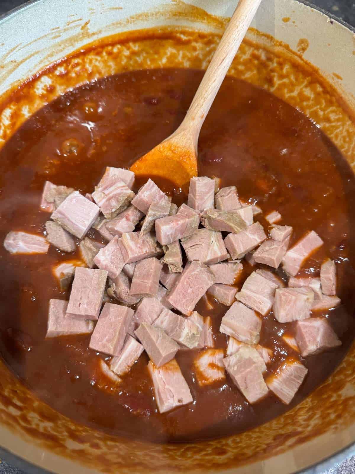 smoked meat in beans