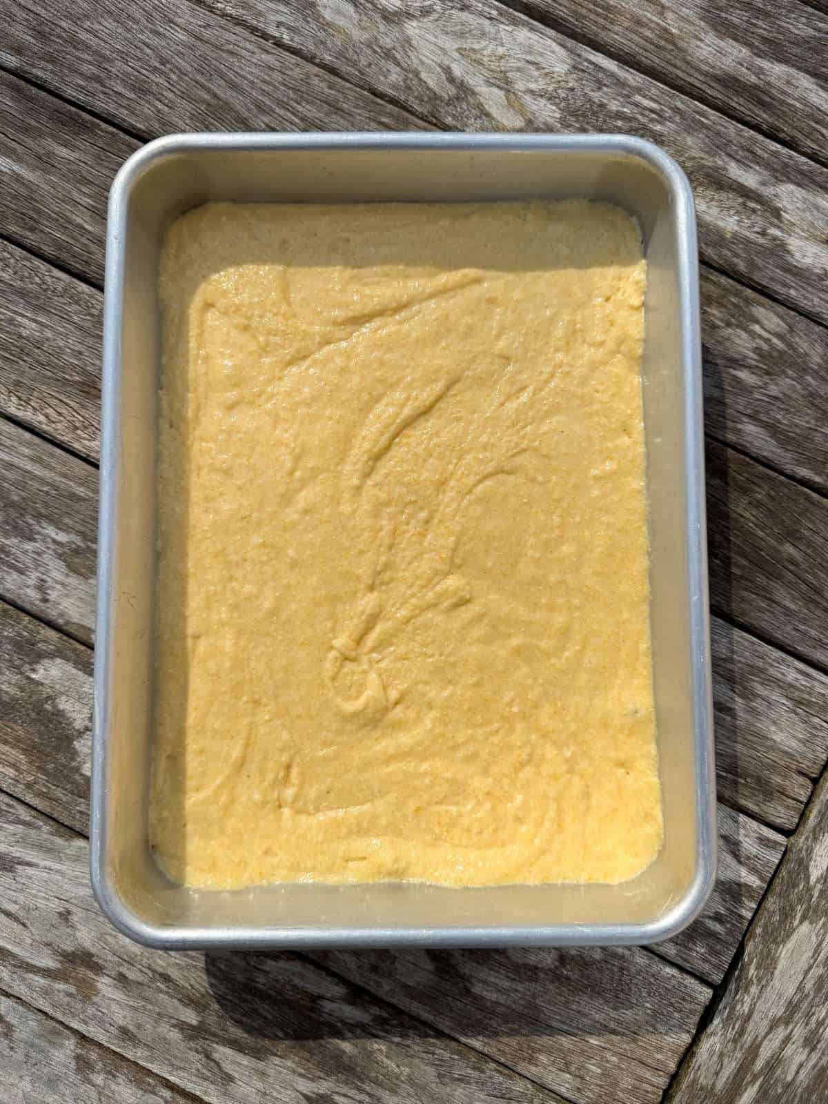 buttermilk cornbread batter in tin