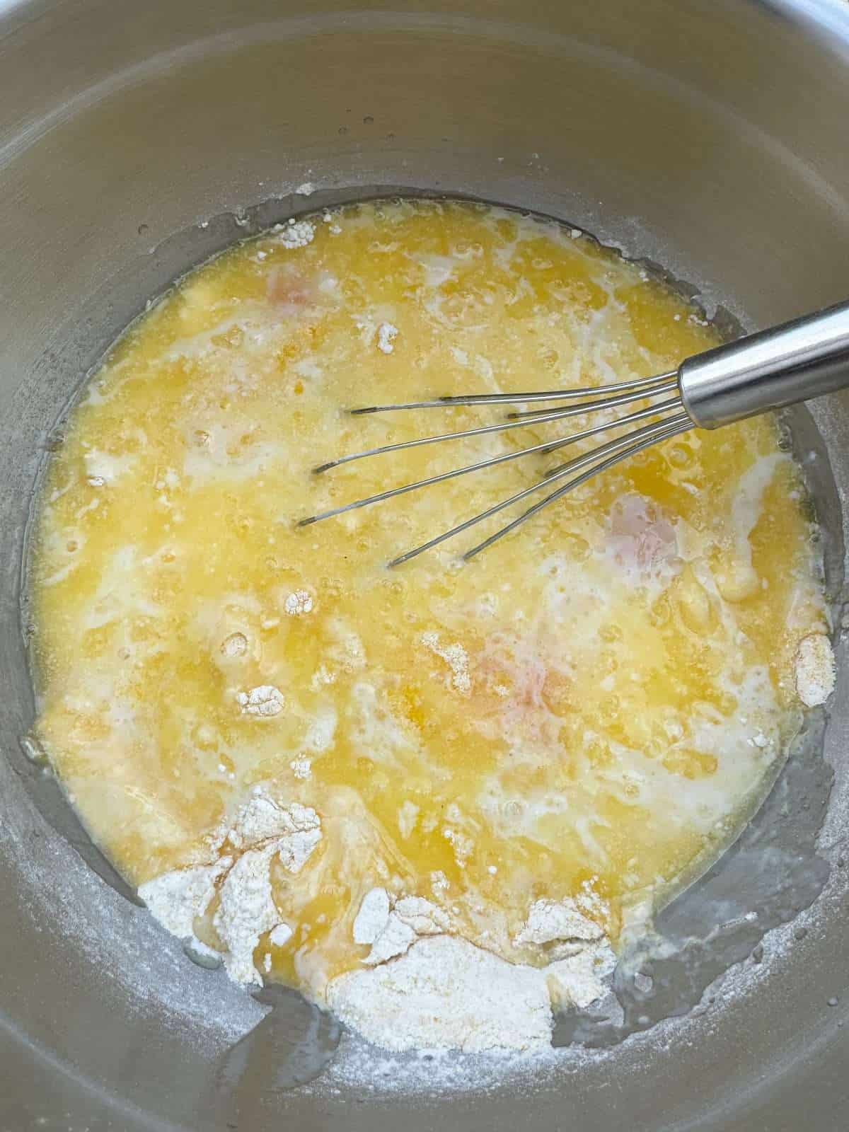 cornbread ingredients in mixing bowl
