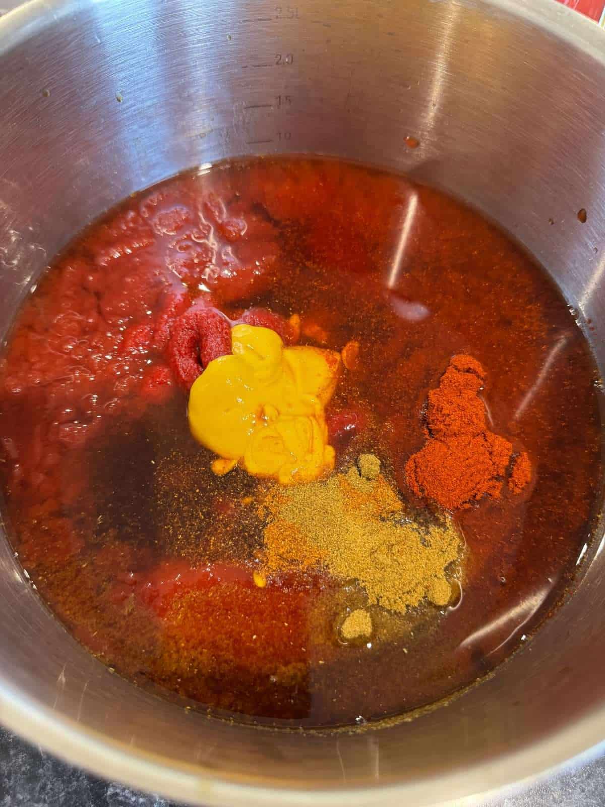 ingredients for homemade bbq sauce in a pan