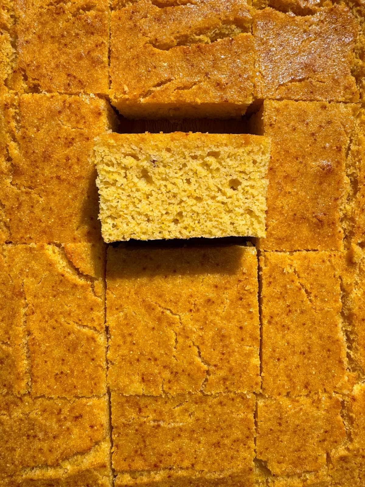 honey butter glazed cornbread in tin