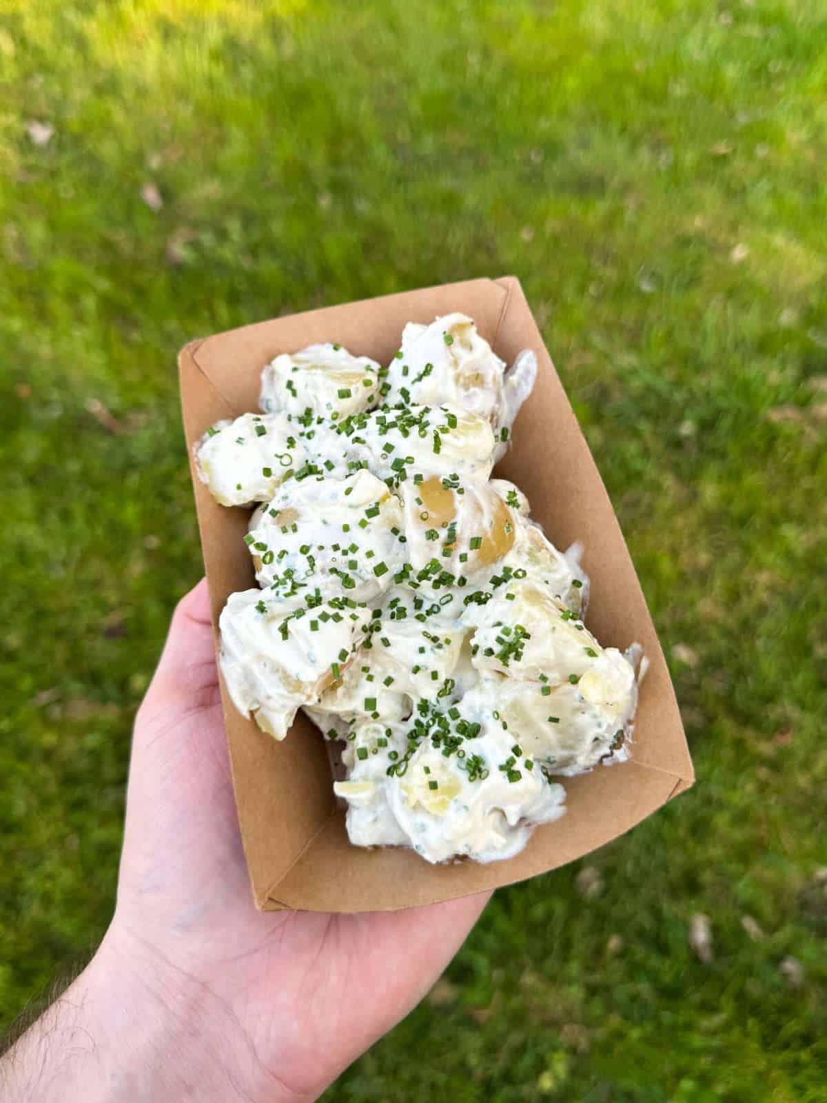 potato salad sprinkled with chopped chives