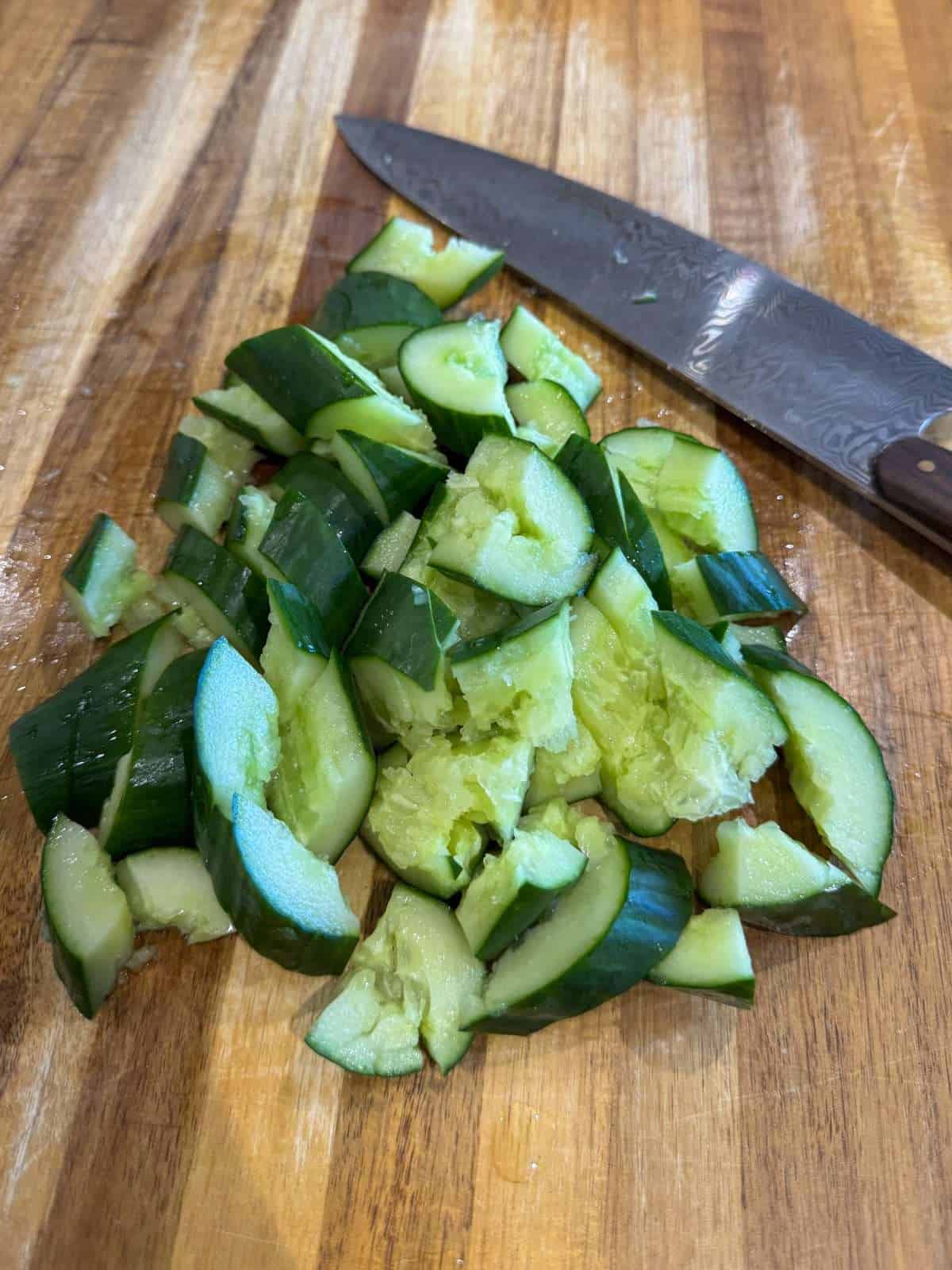chopped smashed cucumber