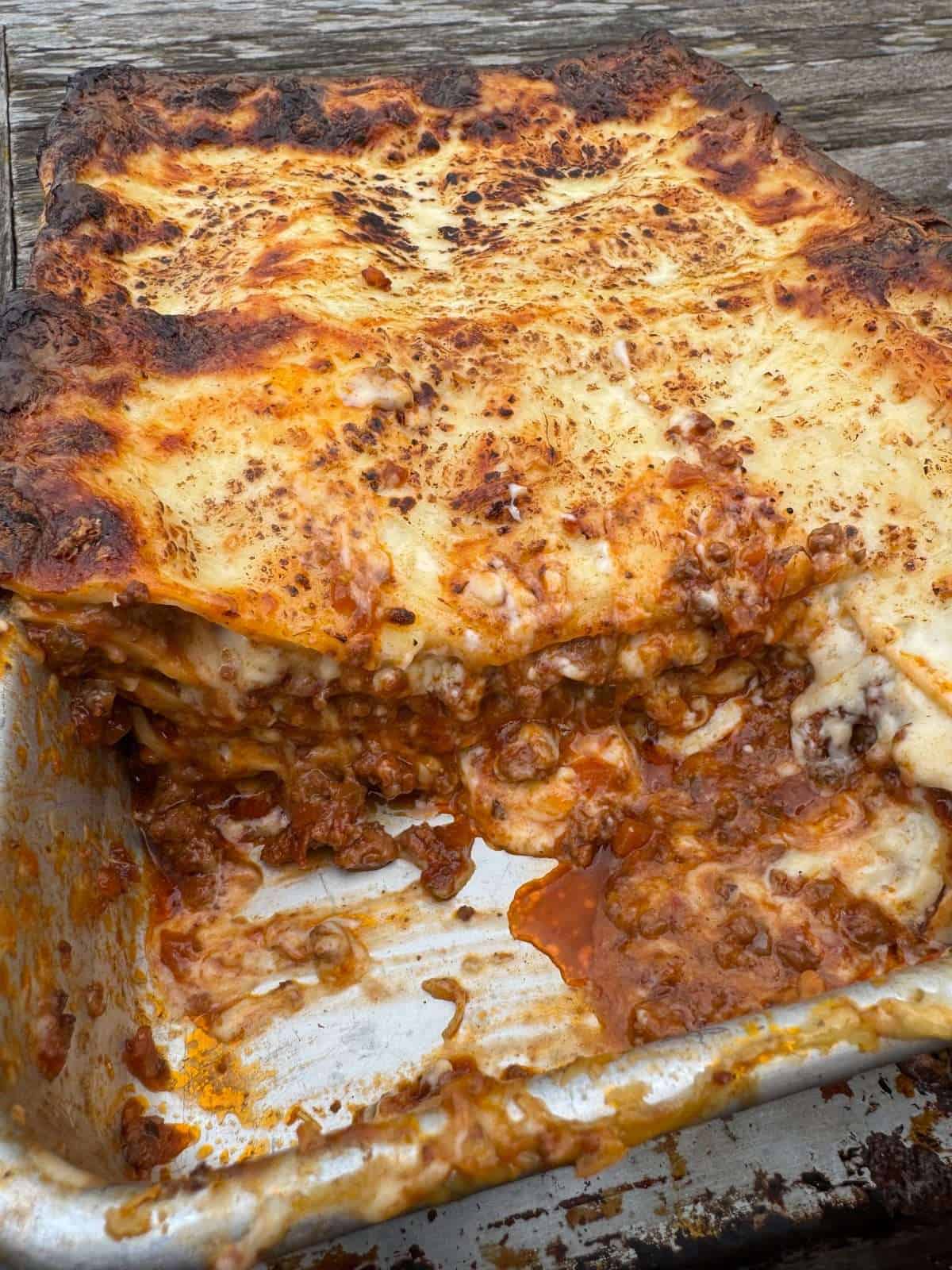 homemade lasagne in baking tin