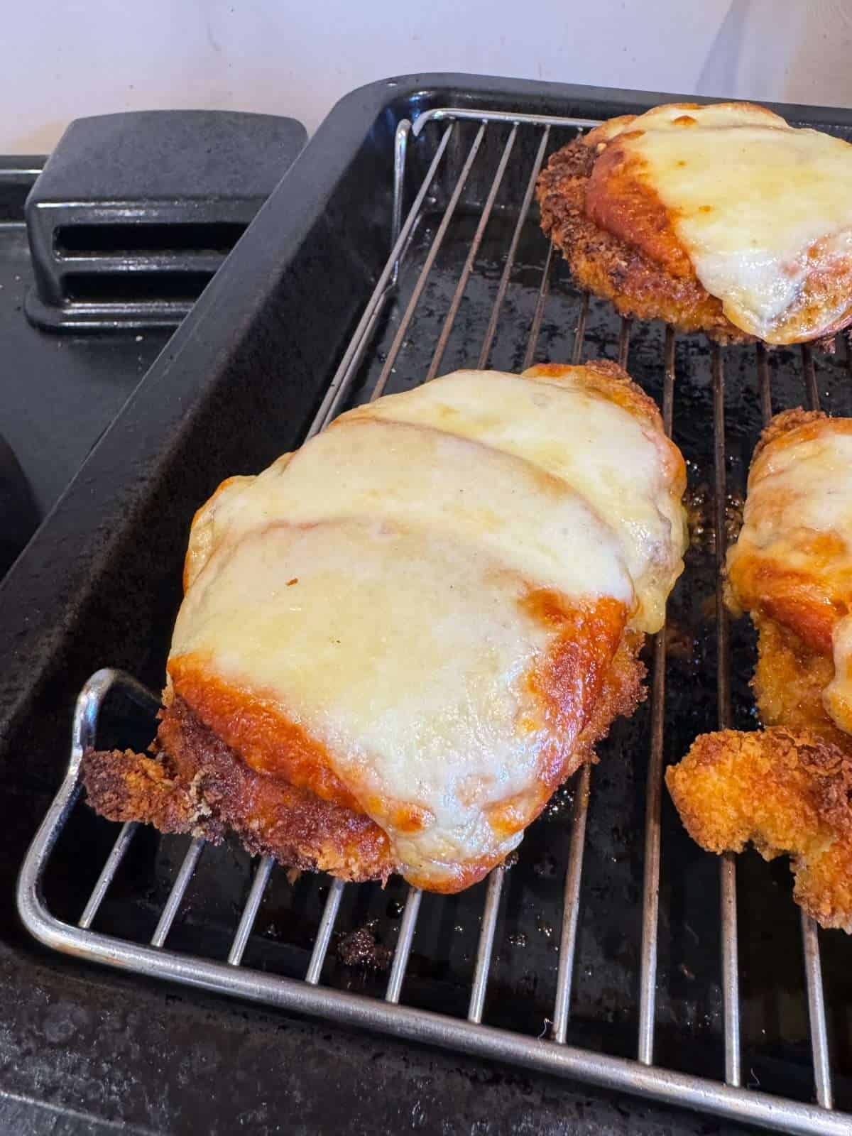 melted mozzarella on top of chicken parm