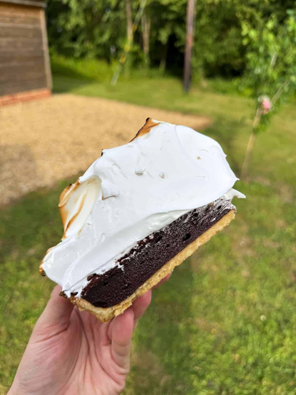 brown butter s'more brownie tart slice
