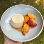 burnt honey & almond panna cottas with roasted peaches
