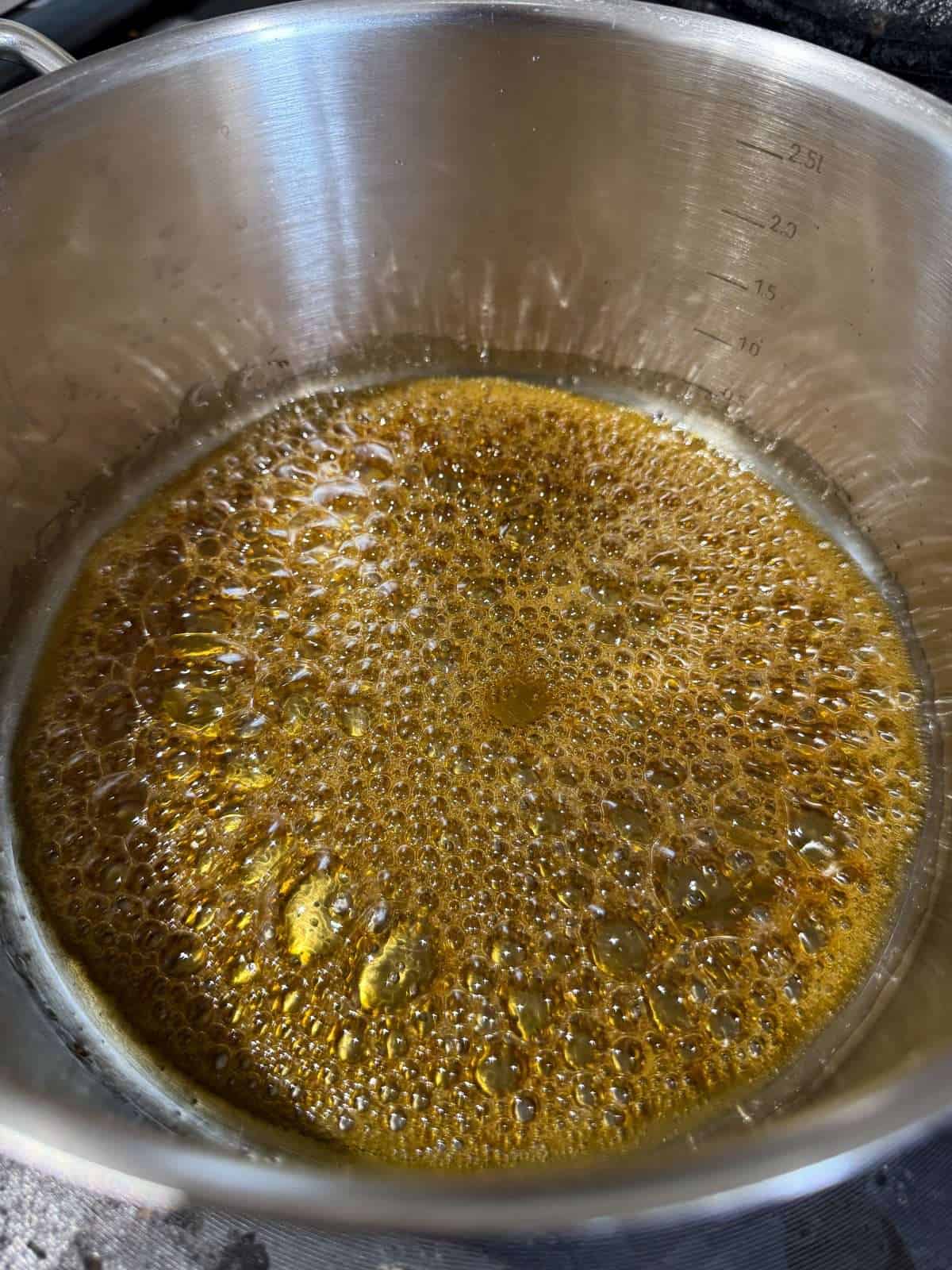 burnt honey in pan