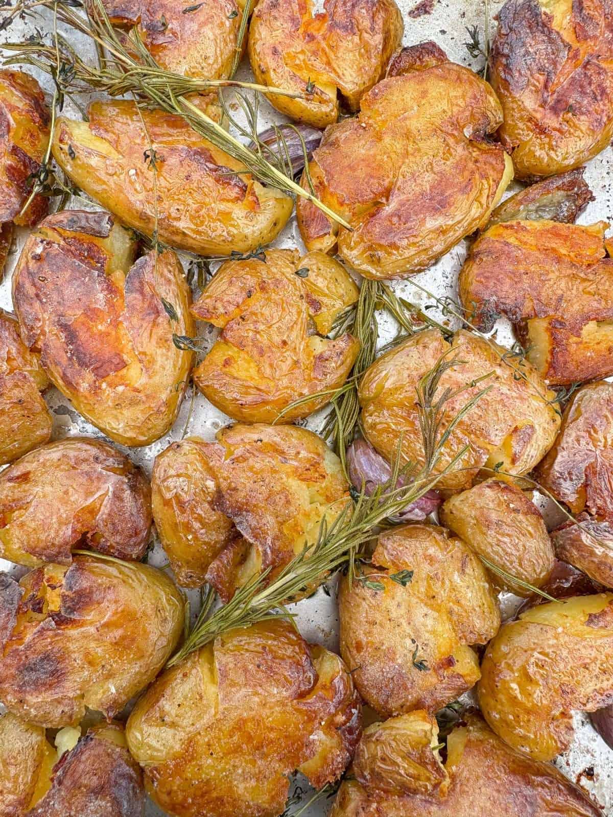goose fat roasted new potatoes with garlic & herbs