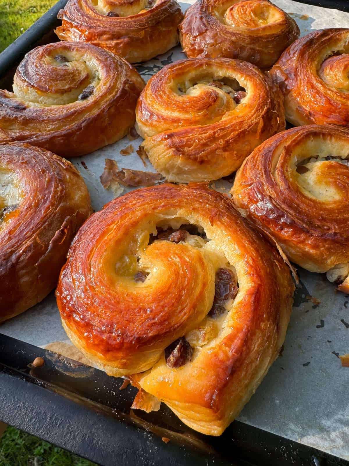 pain aux raisin danishes on tray
