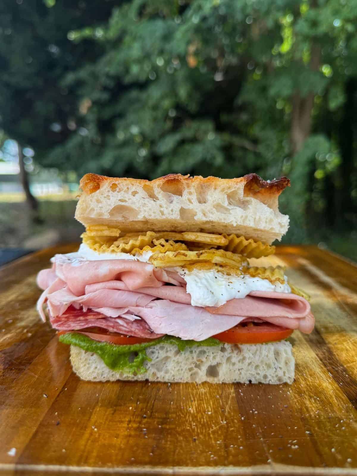 salami ham mortadella focaccia sandwich