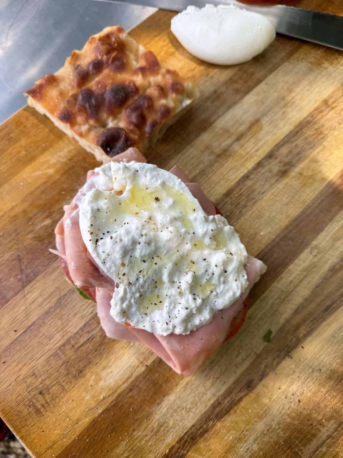 burrata topped sandwich