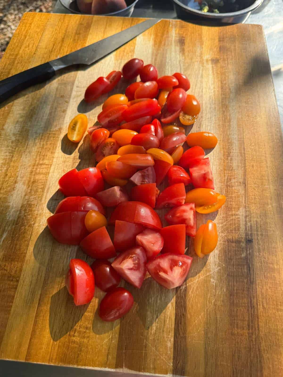 prepped tomatoes for salad