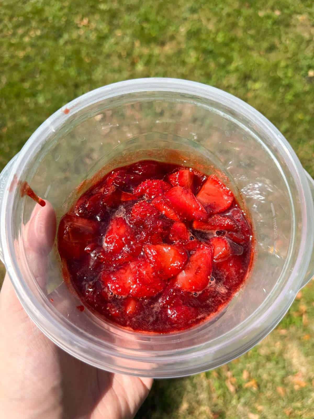 roasted strawberries in tub