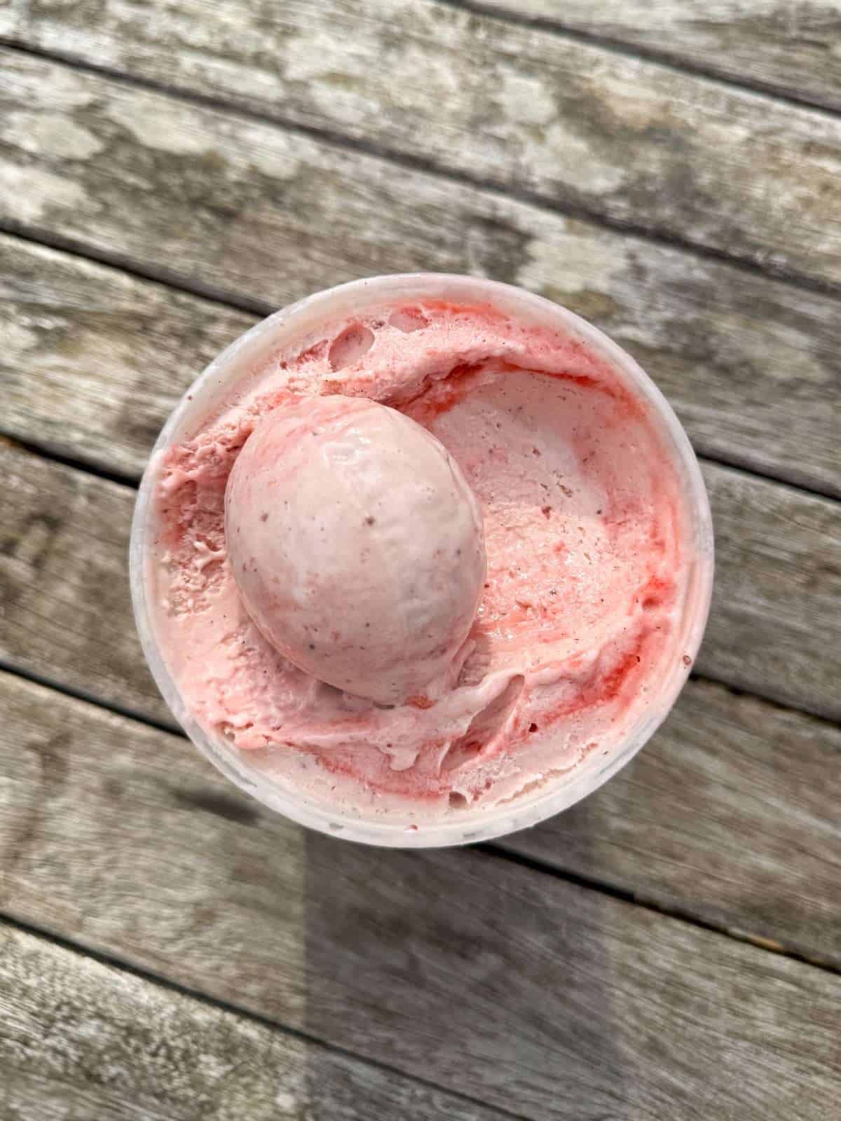 scoop of strawberry ripple ice cream