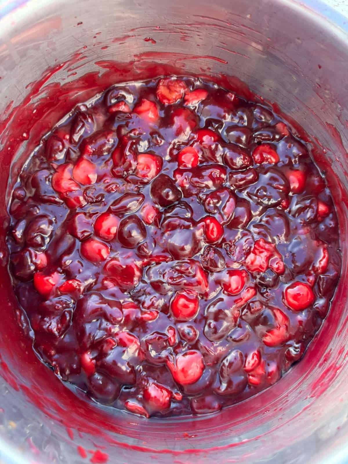 thickened cherry pie filling cooked on stove