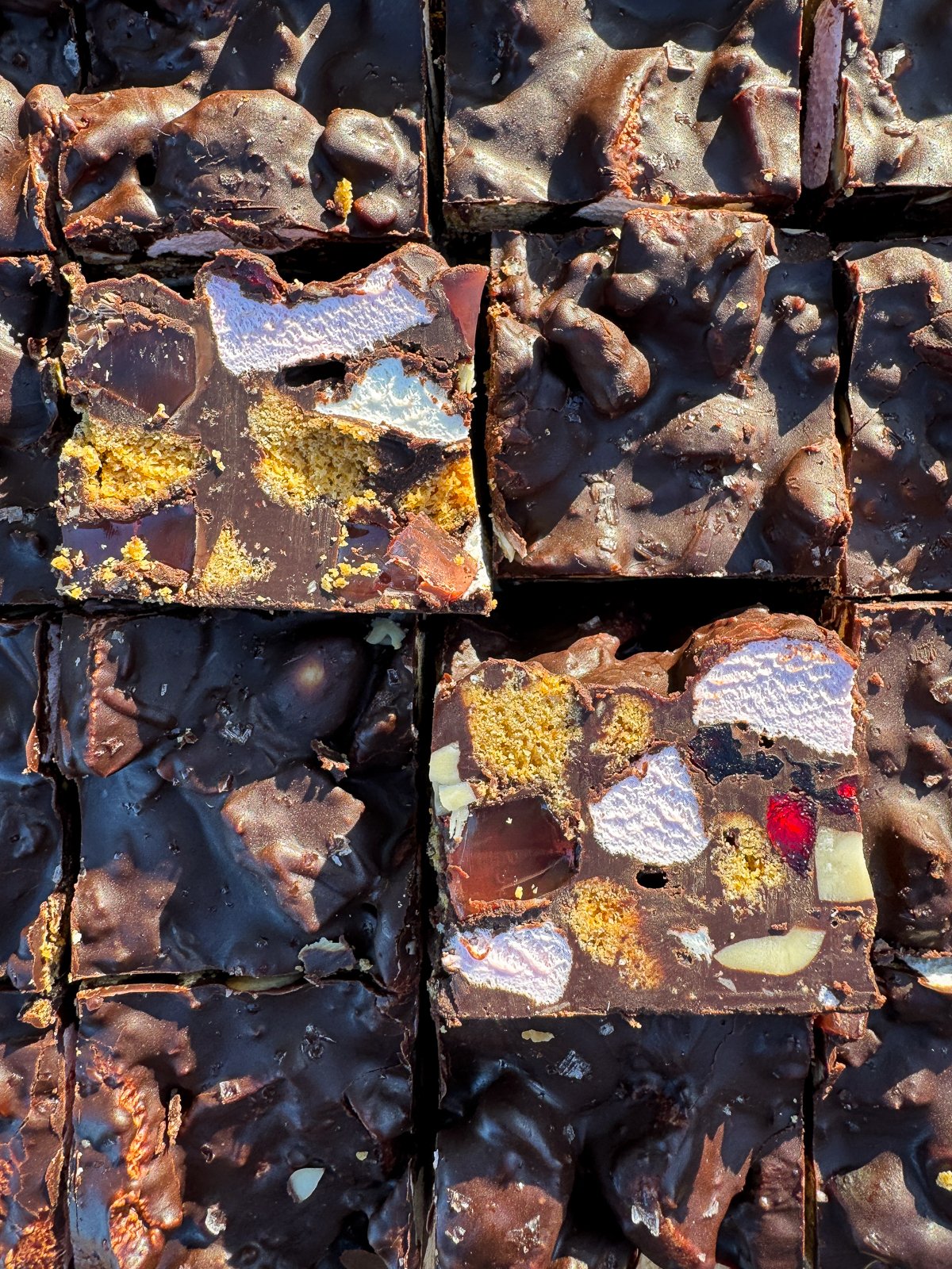 Christmas rocky road cut into pieces