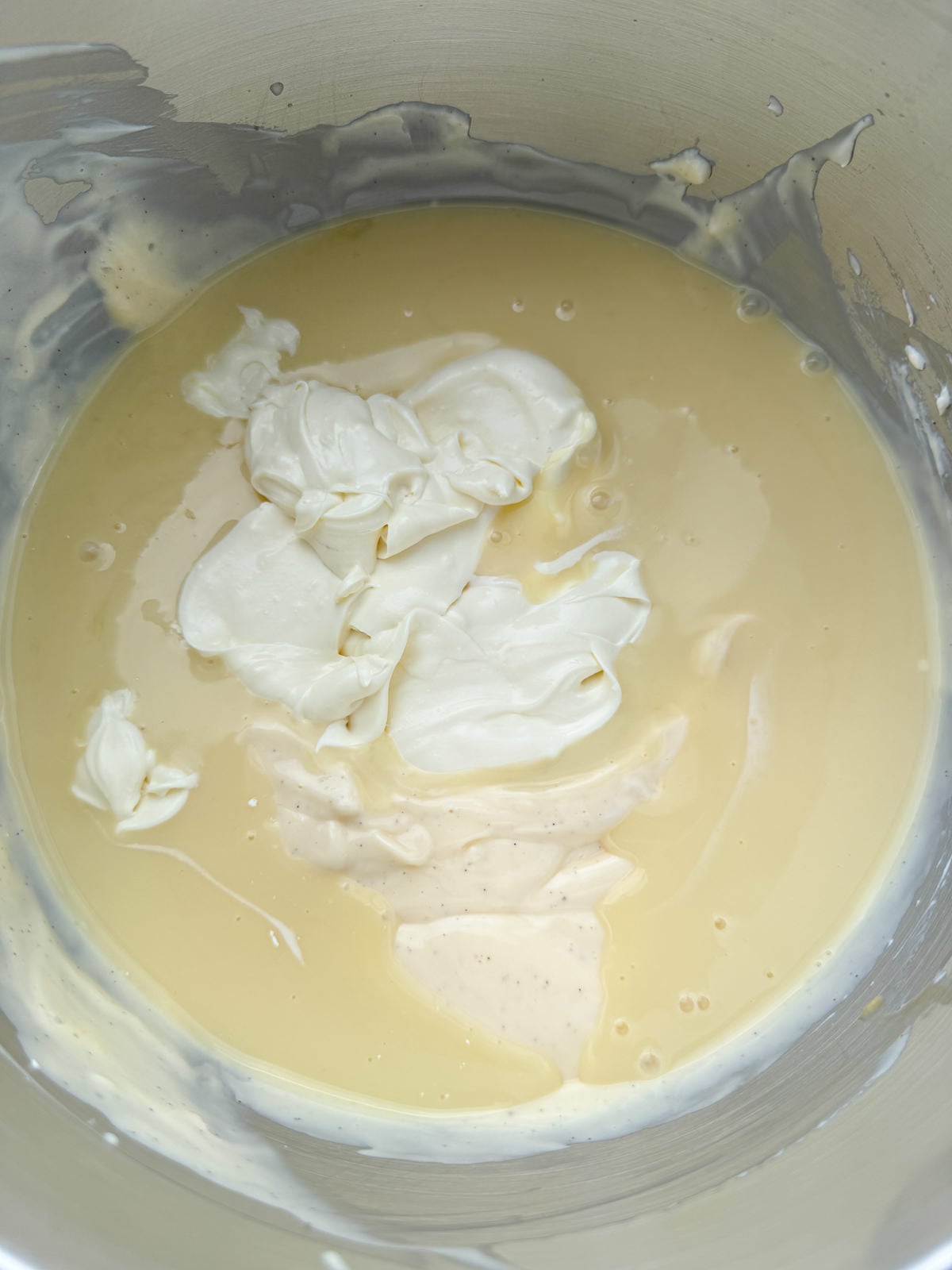 adding ganache to batter