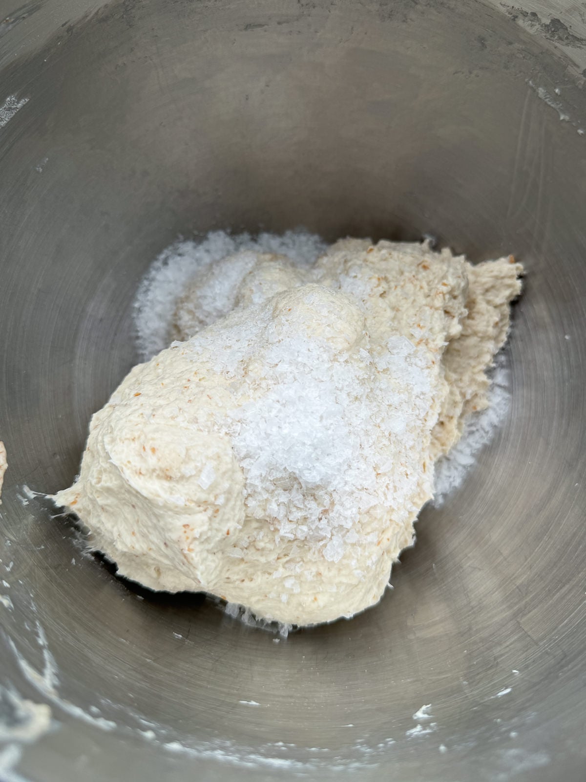 adding sea salt to pizza dough stand mixer method