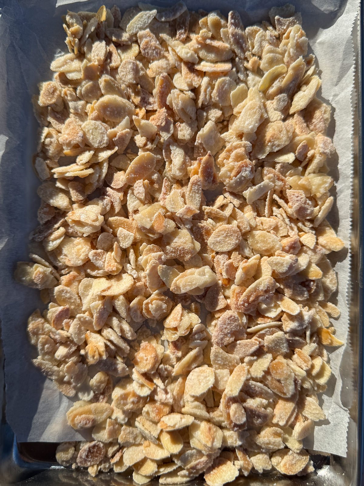 crunchy flaked almond close up