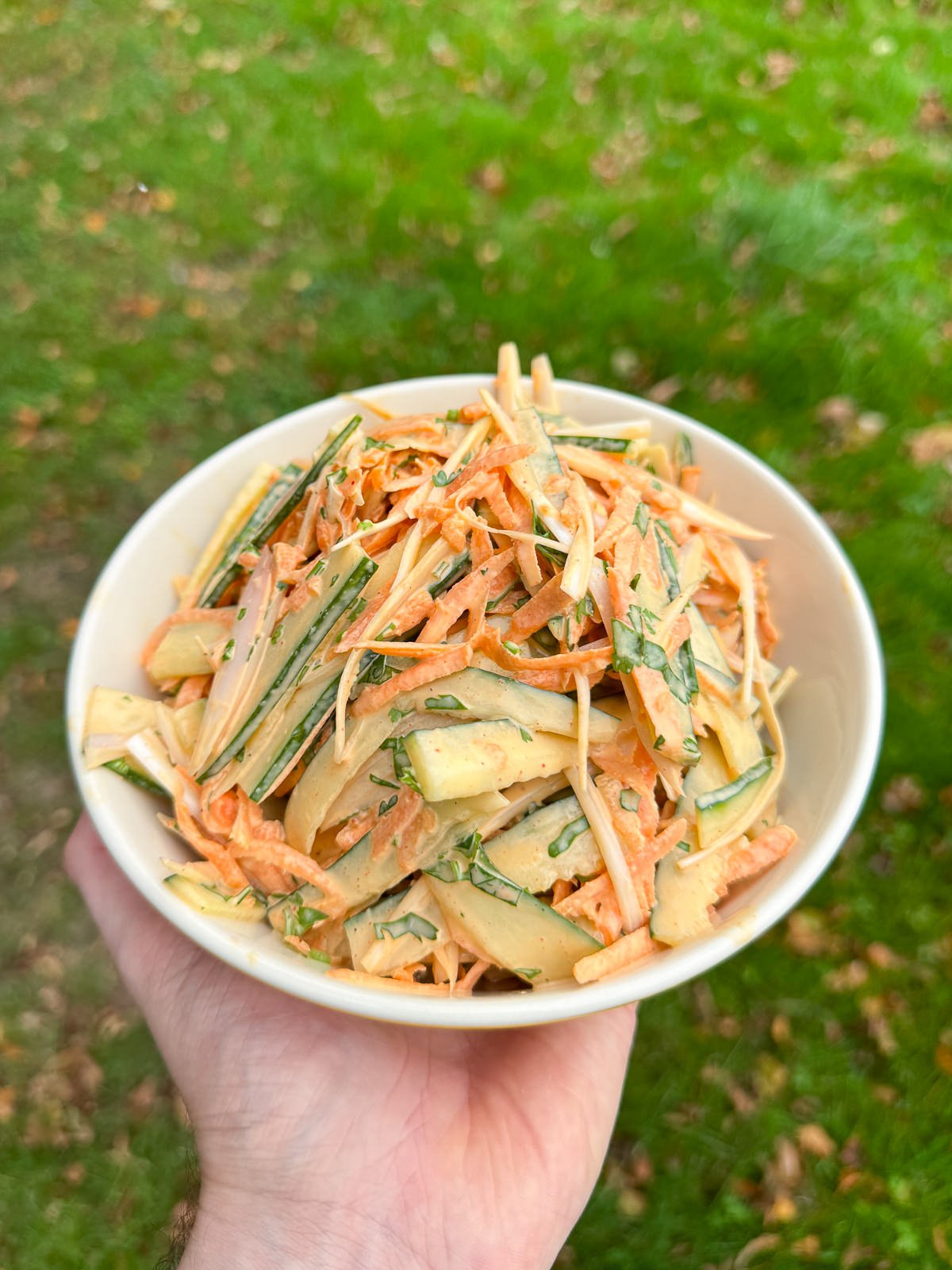 bowl of spicy cucumber slaw