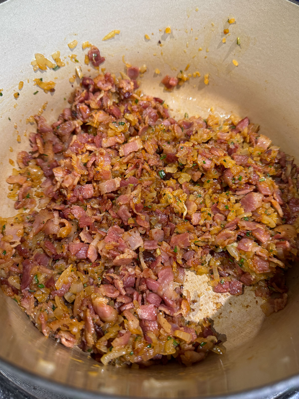 bacon lardons & caramelised onions for jam