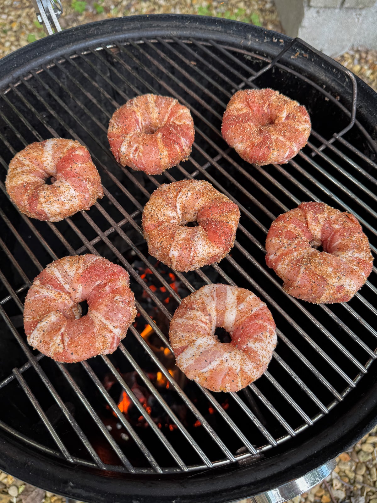 onion rings on barbecue smoker