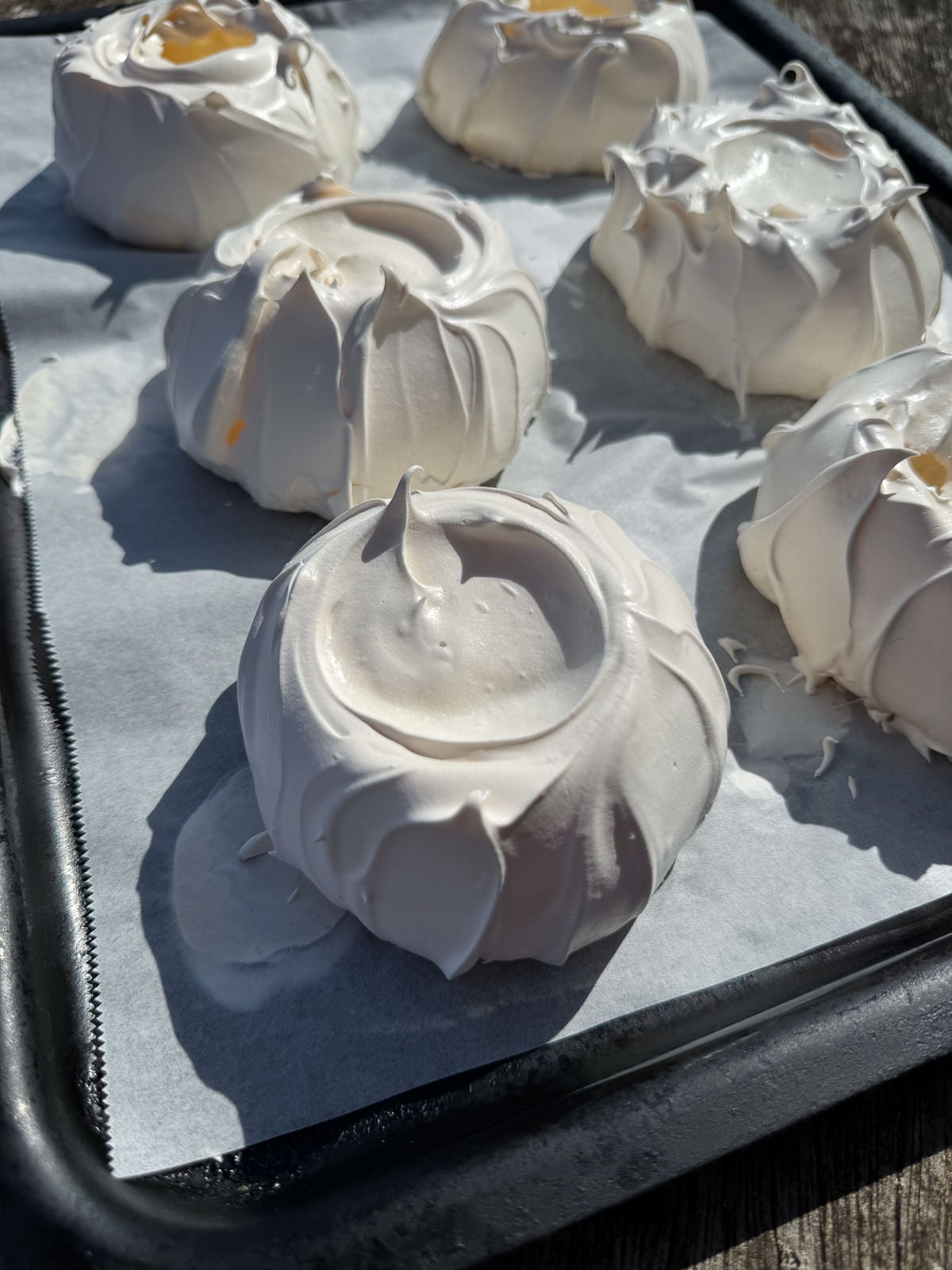 mini pavlovas with indent for toppings