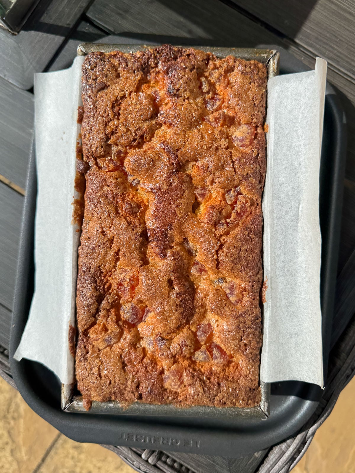 baked loaf cake with demerara crust