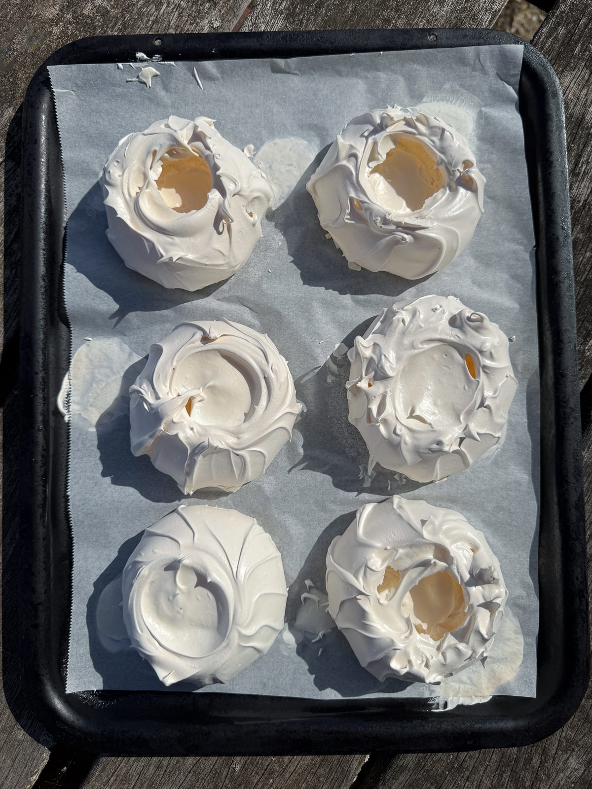 baked pavlovas on tray