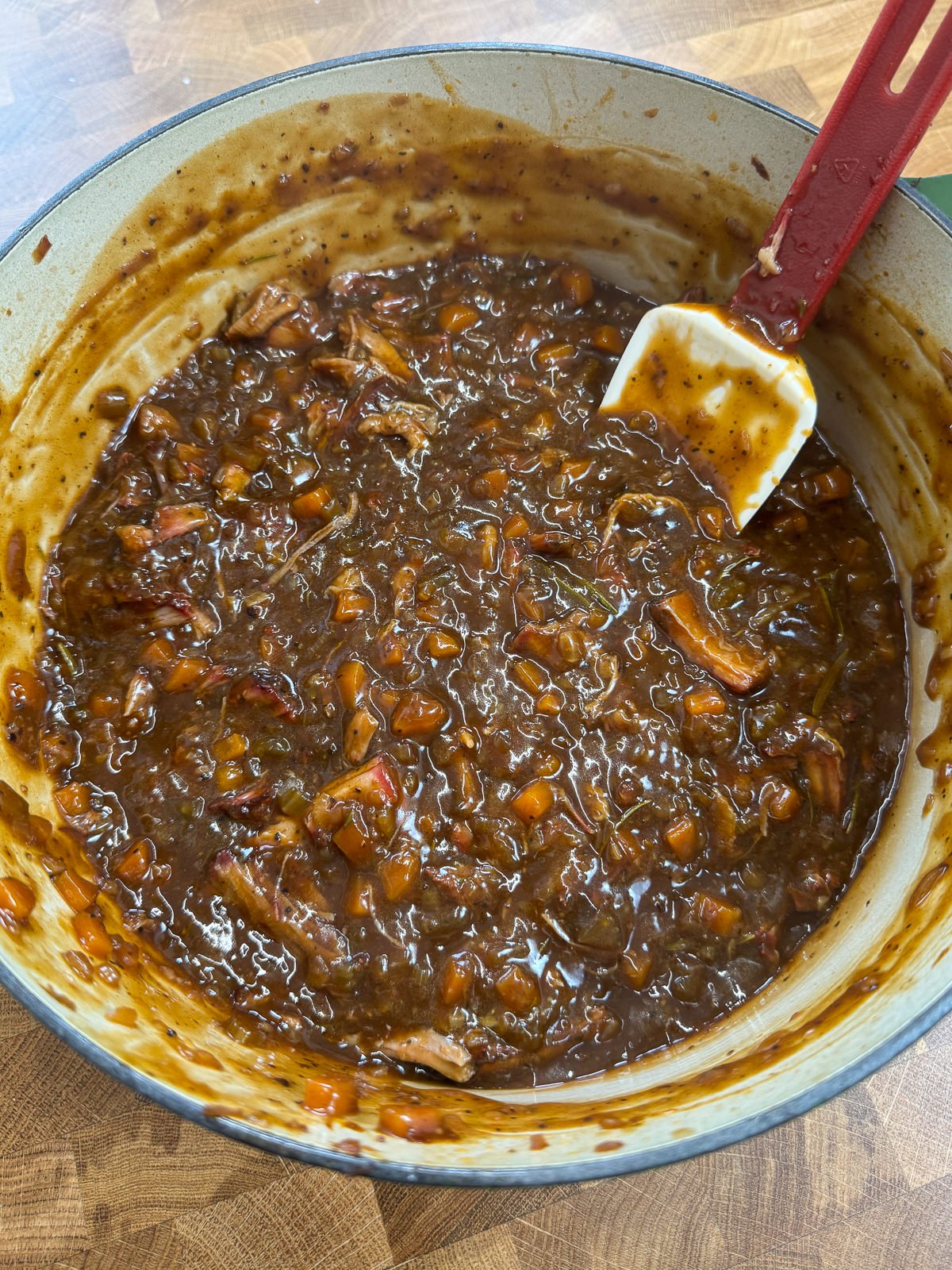 beef Guinness pie filling in pan