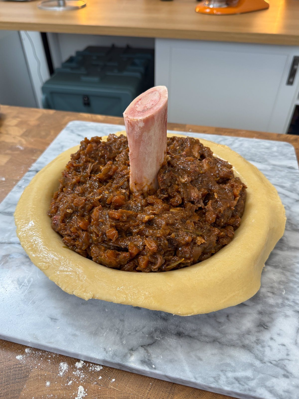 beef pie filling holding bone marrow in place