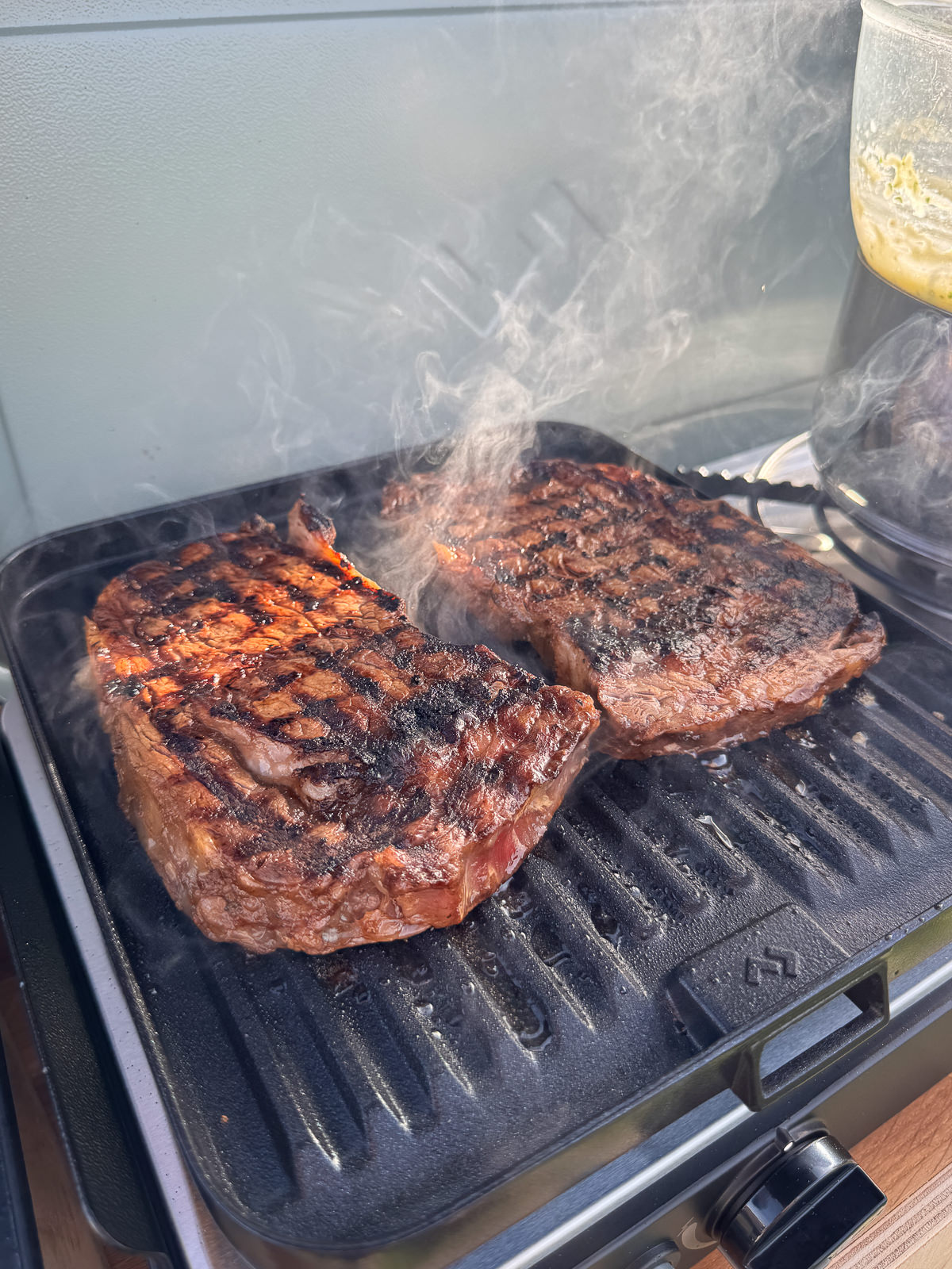 grilled black garlic steaks