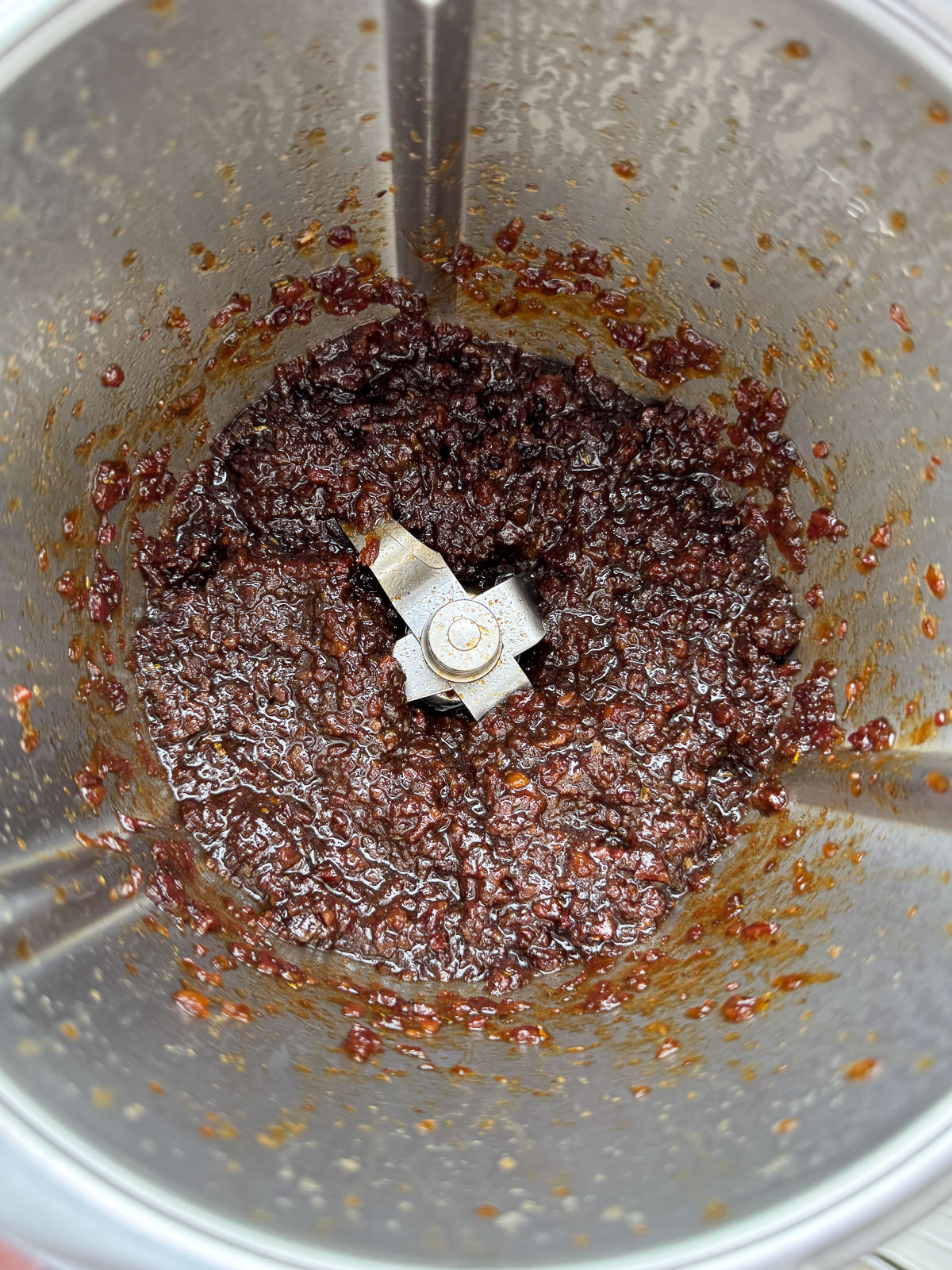 blending bacon jam to make more spreadable