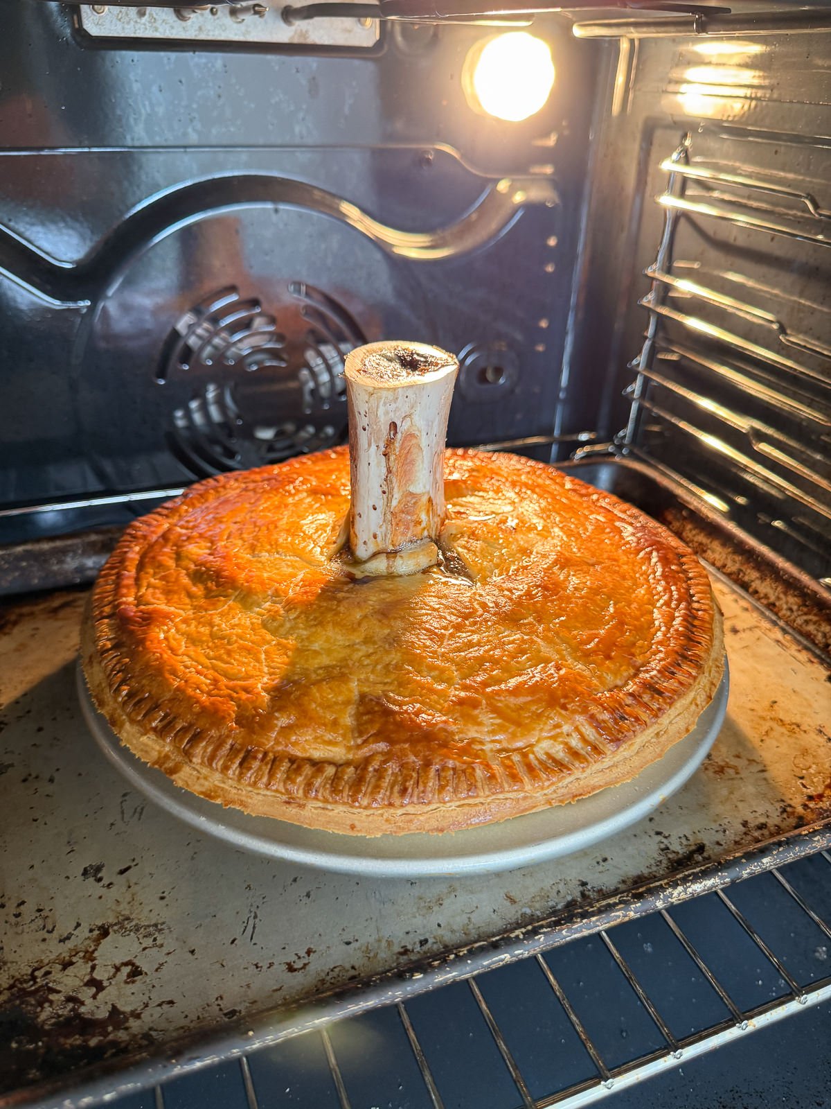 baked bone marrow pie in oven