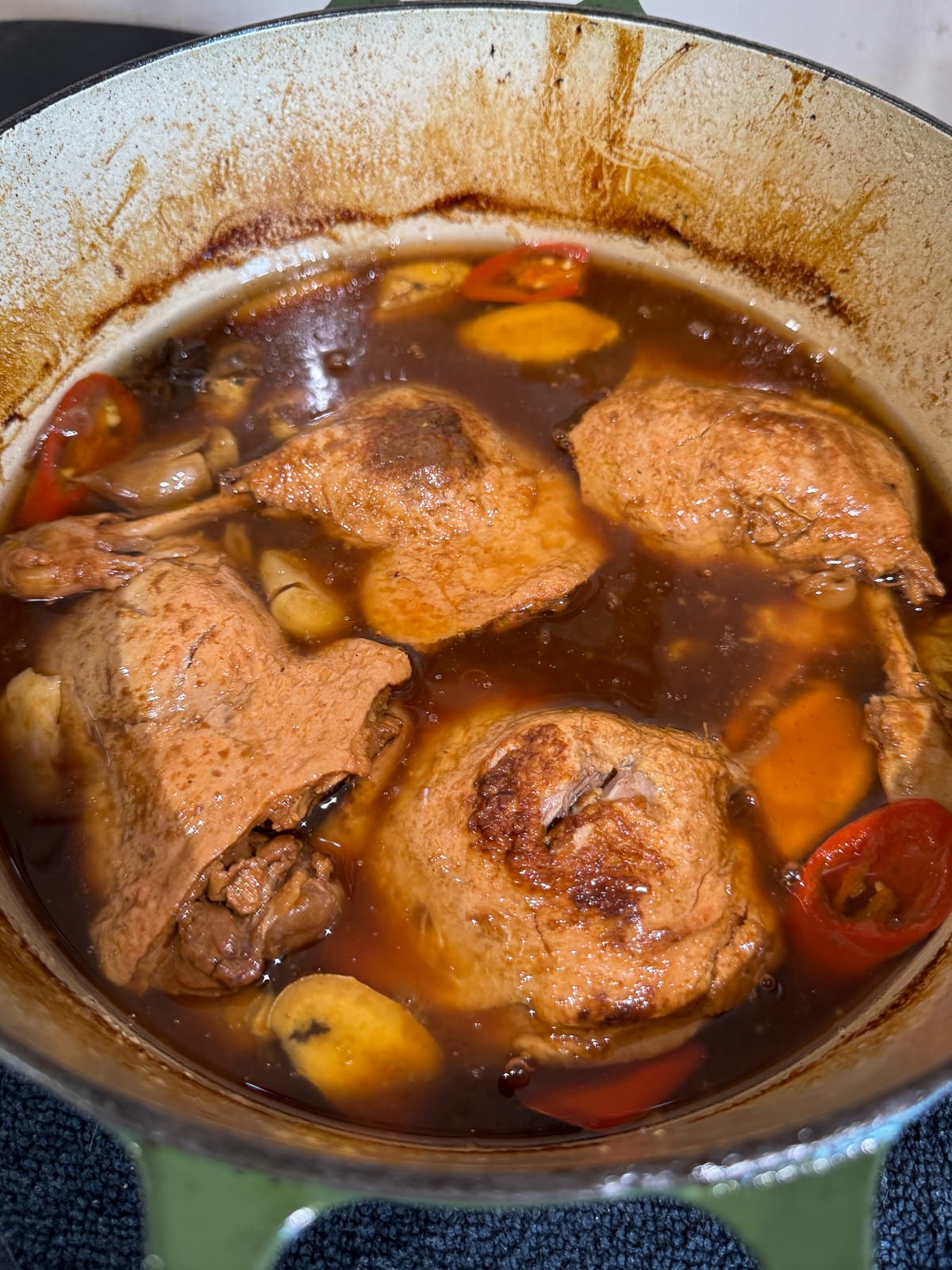 braised duck legs ready to pull