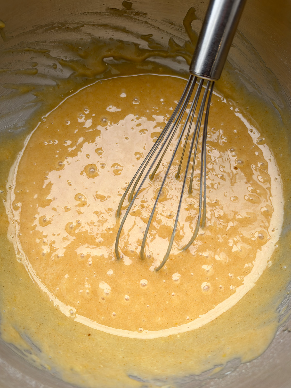 cake batter in mixing bowl